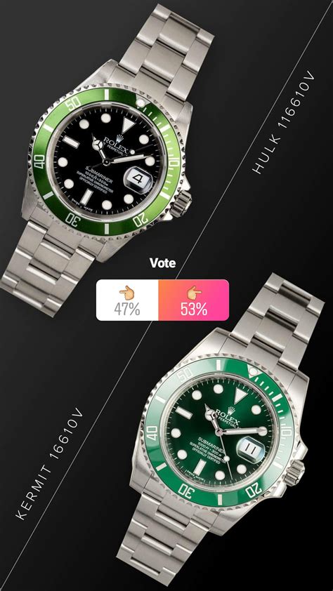 rolex hulk vs kermit green.